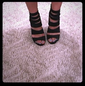 Tria Black Faux Suede Zippered Heels